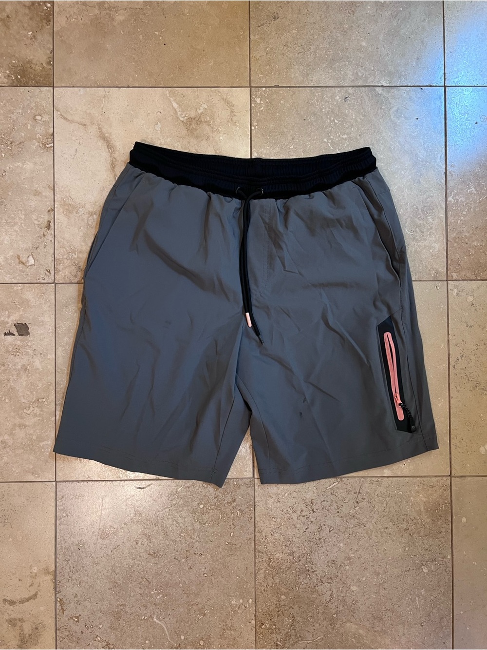 Avalanche Men's Gray Athletic Shorts with Black Waistband and Pink Zipper